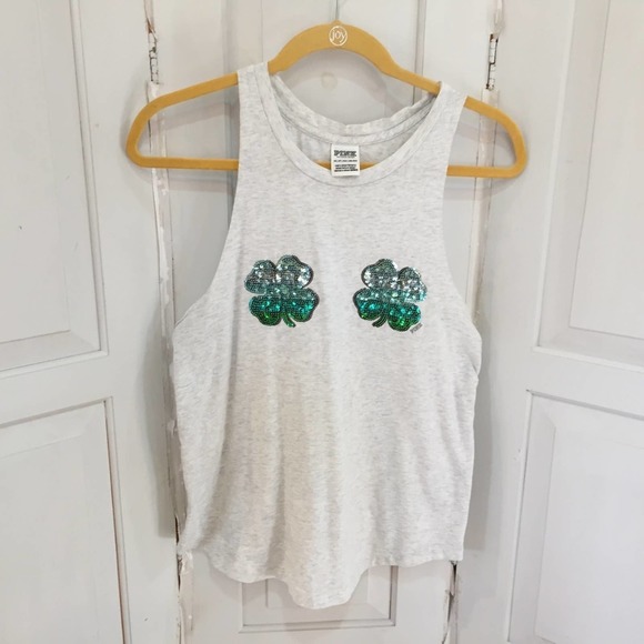 PINK Victoria's Secret Sequin Shamrock Tank - Picture 2 of 15